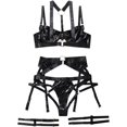 thumbnail image 4 of Sexy Pu Leather Strappy Underwire Garter Belt Lingerie Set, 4 of 6