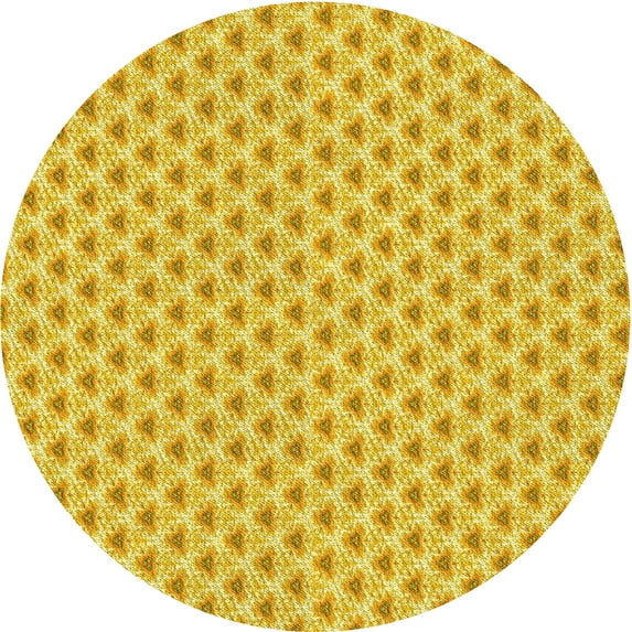 Ahgly Company Indoor Round Patterned Bold Yellow Area Rugs, 5' Round