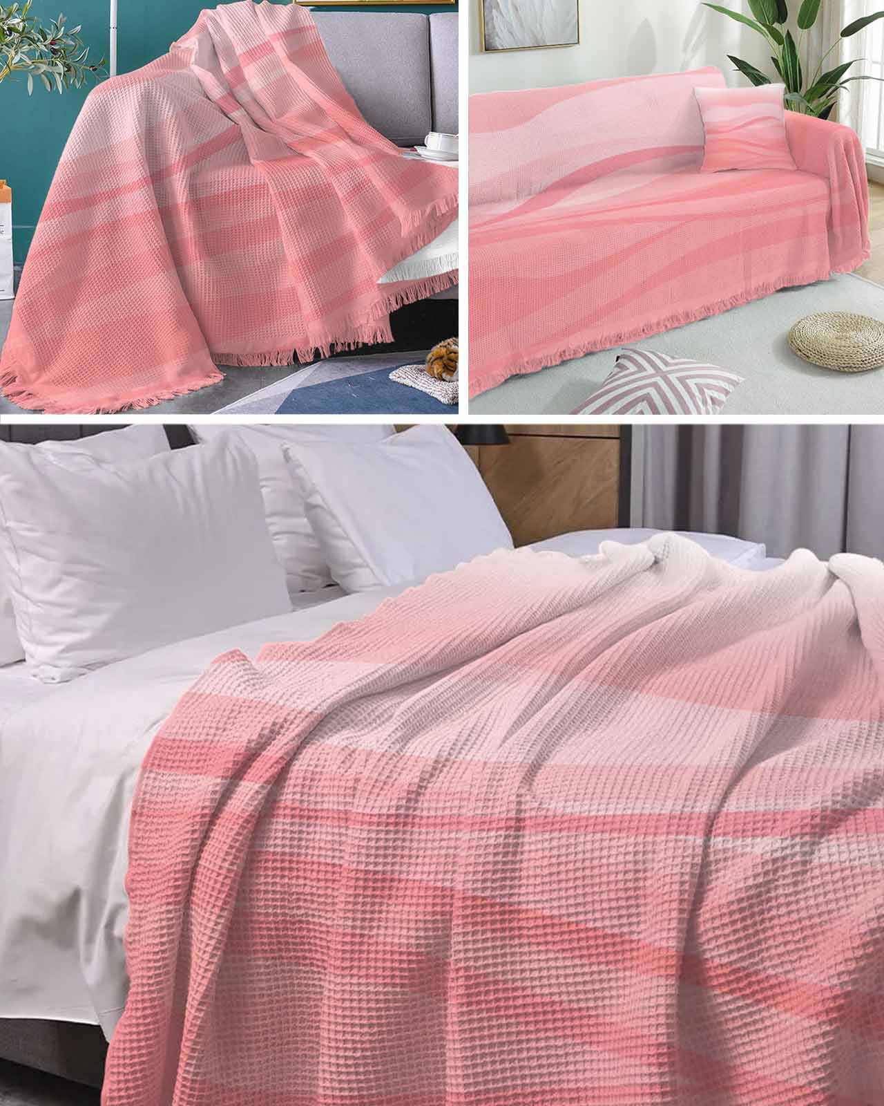 Coastal Pink Sofa Couch Covers for Dog,Washable Sectional Couch Slipcoverfor Loveseat with Tassels,Ocean Wave Gradient Abstract Modern Solid Non Slip Sofa Throw Cover Blanket Large 71''x102''