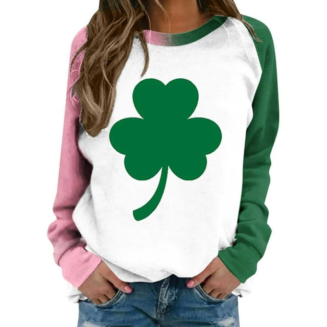 Chemise de la Saint-Patrick pour Femmes, Chandails en Molleton Décontractés à Manches Longues, Imprimé Graphique Amusant