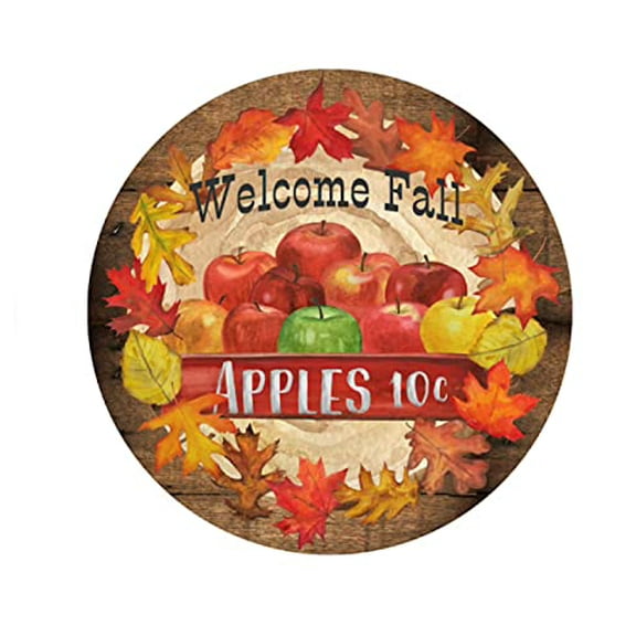 Welcome Fall Sign Apple Sign For Wreath Round Wreath Sign Fall Sign For Wreath Wreath Attachment For Plaque Poster Cafe Wall Art Gift 8"x8"