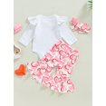 thumbnail image 4 of Bagilaanoe 3Pcs Newborn Baby Girl Long Pants Set Letter Print Long Sleeve Romper Tops + Heart Print Flare Trousers + Headband 6M 12M 18M 24M Infant Valentine's Day Outfits, 4 of 8