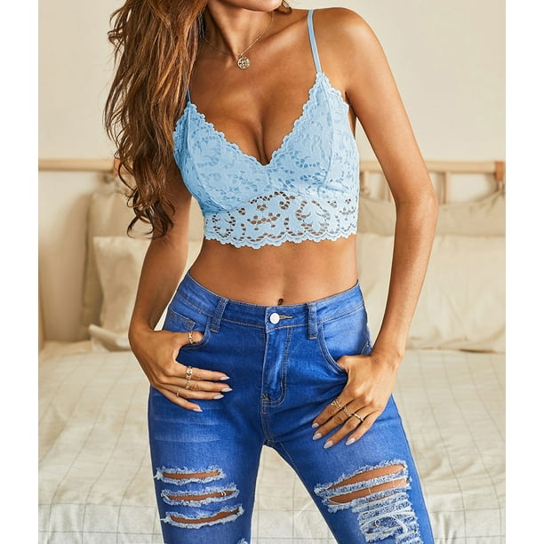 Jersey and lace bralette - Light blue - Ladies