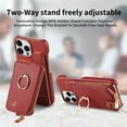 thumbnail image 6 of ELEHOLD for iPhone XS/X Luxury Leather Wallet Case with Back Flip Card Slots RFID Blocking Zipper Cash Pocket Stand Function Ring Holder Support Magnetic Car Mount Shockproof Case,red, 6 of 9