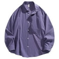 thumbnail image 4 of bbymog Men Shirts Solid Color Long Sleeve Button Down Shirts Collared Neck Plus Size Casual Top for Outdoor Fitness Work Purple L, 4 of 5