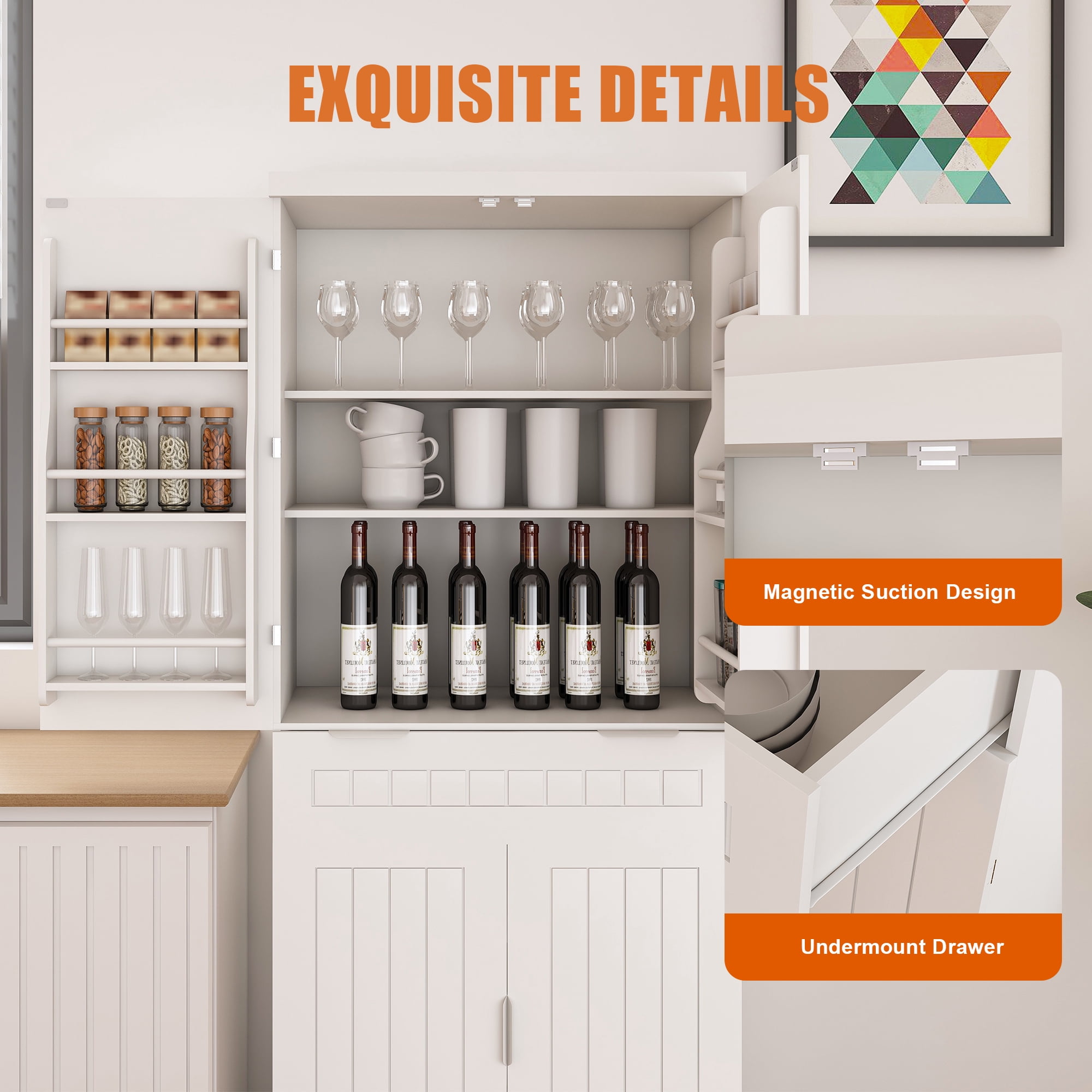 Pantry Cabinet, 71.65" Tall Storage Cabinet with Drawer, 2 Cabinets & 6 Door Shelves, Adjustable Shelves, Freestanding Cupboard for Kitchen, Living Room, Bathroom