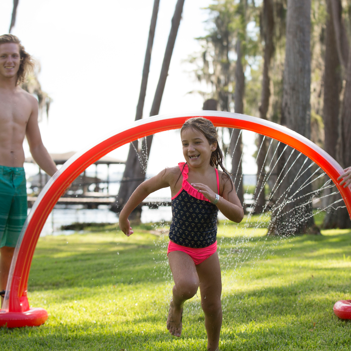 Wham-O Inflatable Outdoor Water Giggle ‘N Splash Rainbow Arch Sprinkler, Blue