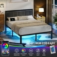 thumbnail image 3 of Kbun Queen Bed Frame with Headboard, Outlets and LED Lights, Heavy Duty Metal Platform with Storage Space Under Frame, No Box Spring Needed, Noise Free, Gray, 3 of 9