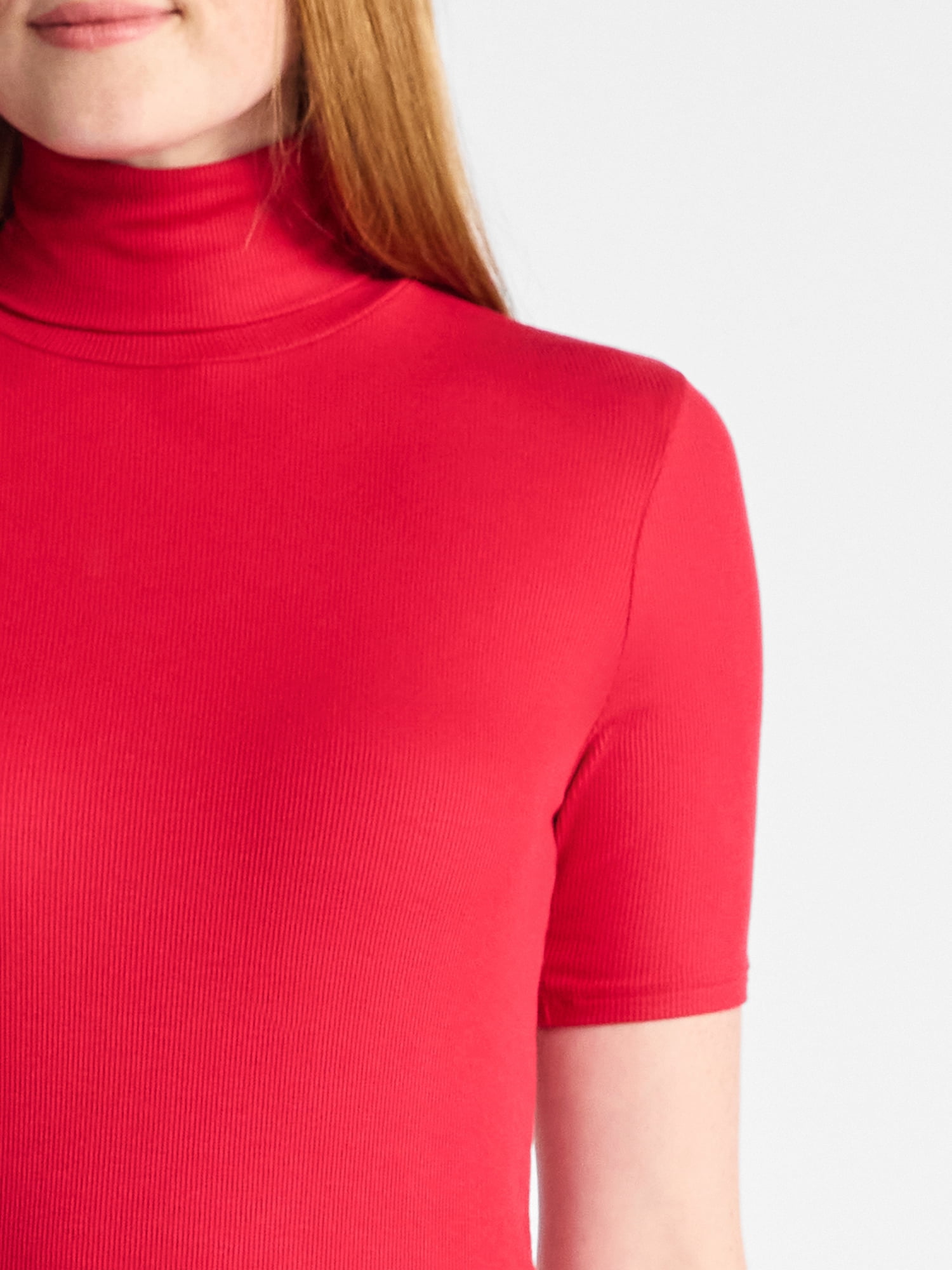 Time and Tru Women's Rib Turtleneck Top with Short Sleeves, Sizes XS-XXXL