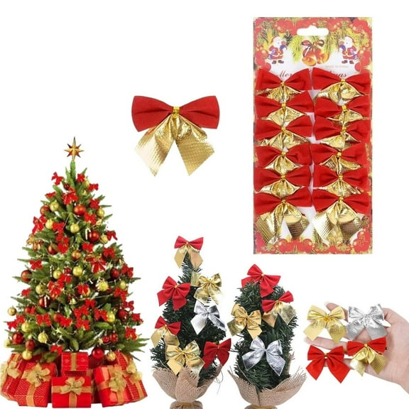 Christmas Bow Ornaments, 12Pcs Mini Bows for Tree Decor, Red Velvet Gift Bows, Holiday Wreath Decorations, Festive Bow Tie-ons, DIY Christmas Craft Supplies