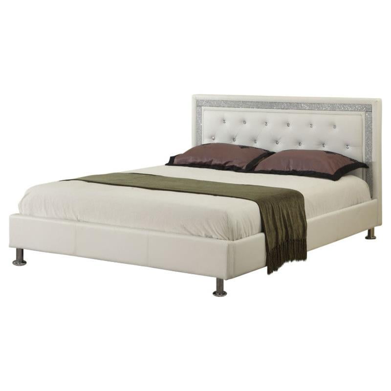 Atlin Designs Modern Faux Leather Queen Bed with Crystal Tufted Buttons