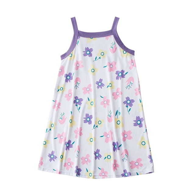 Zwiiyzr 2025 Robe de Nuit Douce pour Fille 3-10 Ans Sans Manches à Bretelles Spaghetti Pyjama Robe pour Enfants Tenue de Nuit Violet