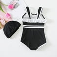 thumbnail image 5 of TOWED22 Girls Bathing Suits Colorful Swimsuits Sleeveless Toddler Kids One Piece Swimwear(Black,4-5 Years), 5 of 6
