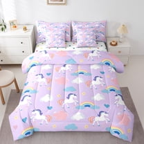 Castle Fairy Kawaii Unicorn Twin Bedding Sets,Floral Love Heart Bedding Comforter Set