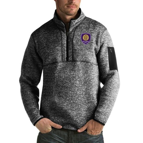 Men's Antigua Black Orlando City SC Fortune Quarter-Zip Pullover Jacket