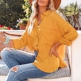 thumbnail image 3 of Camisas con cuello en V para mujer, con botones, manga larga de murciélago, blusas casuales de gran tamaño con bolsillo, 3 of 6