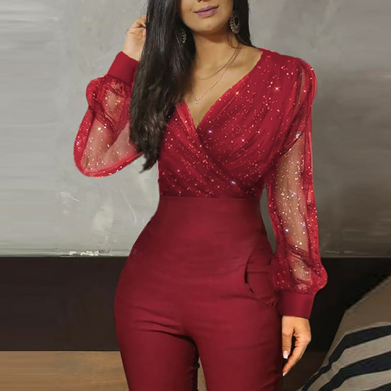 Red plus size sales jumpsuit with sleeves