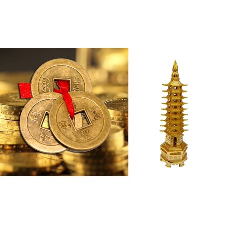 Crazy Sutra Feng Shui Power Combo Antique Fortune I-Ching Coin With Education Tower- Best For Positive Energy Prosperity Success Career And Luck]