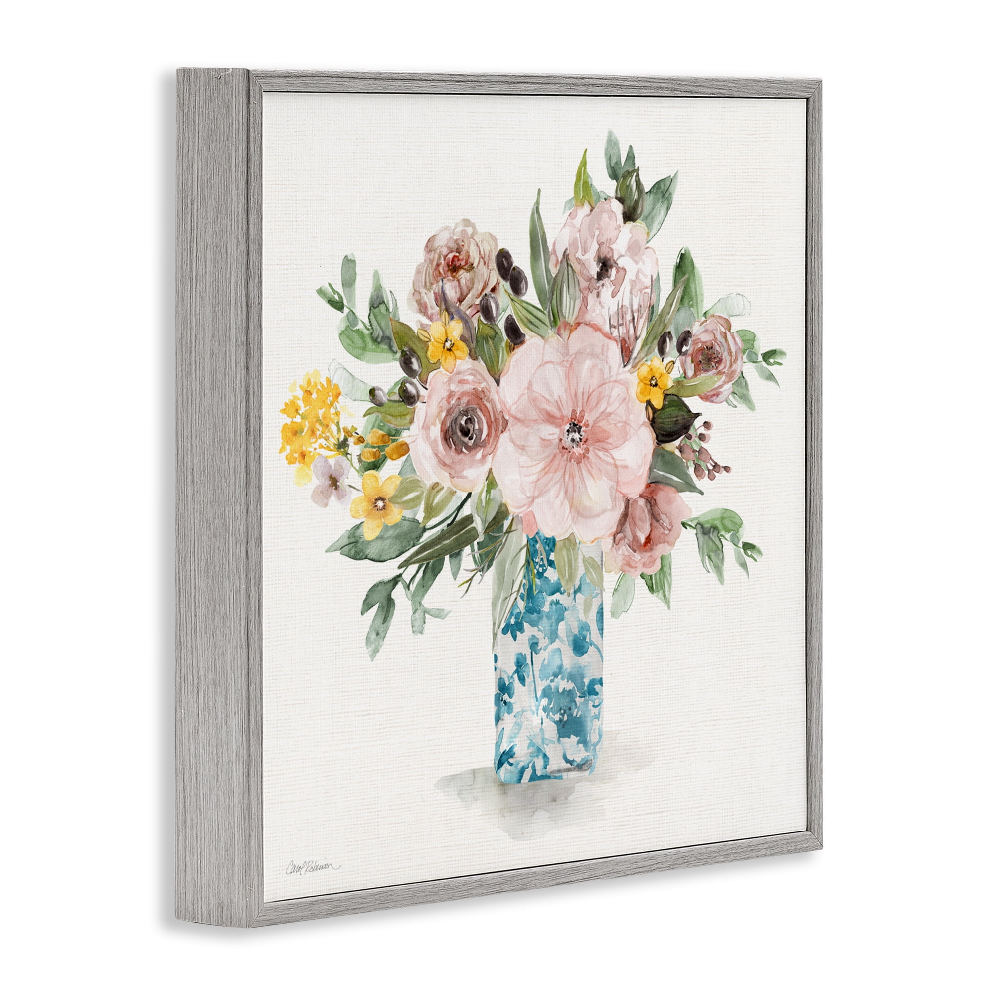 Stupell Industries Summer Chinoiserie Vase Gray Framed Giclee Art, design by Carol Robinson