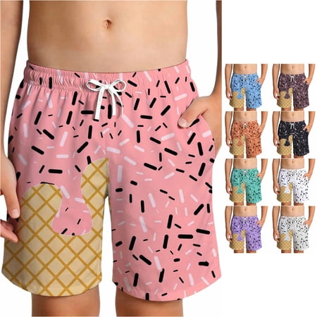 Rggeeun Baby Boys Shorts Cute Ice Print Elastic Waist Adjustable Tie Knee Length With Mesh Soft Breathable Loose Fit For Summer Outdoor Picnics Cozy Bottoms Pink 13-14 Years