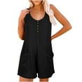thumbnail image 2 of AXXD Shorts For Women Clearance Under $10,Solid Neck Sleeveless Buttons Short Jumpsuit Rompers With Pockets Running Shorts Black 8, 2 of 9