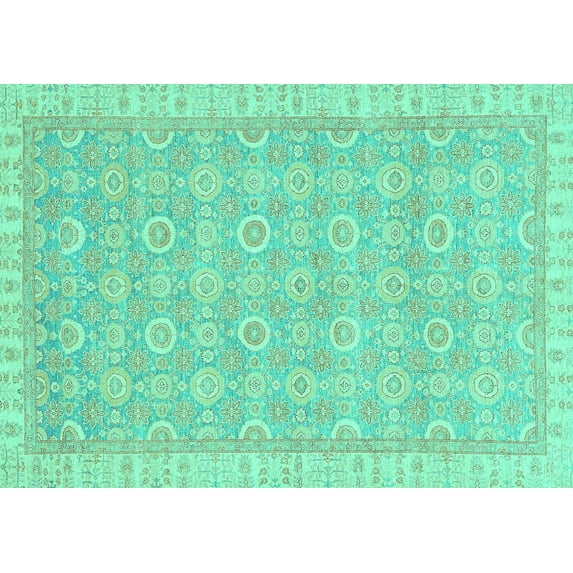 Ahgly Company Machine Washable Indoor Rectangle Abstract Turquoise Blue Modern Area Rugs, 3' x 5'