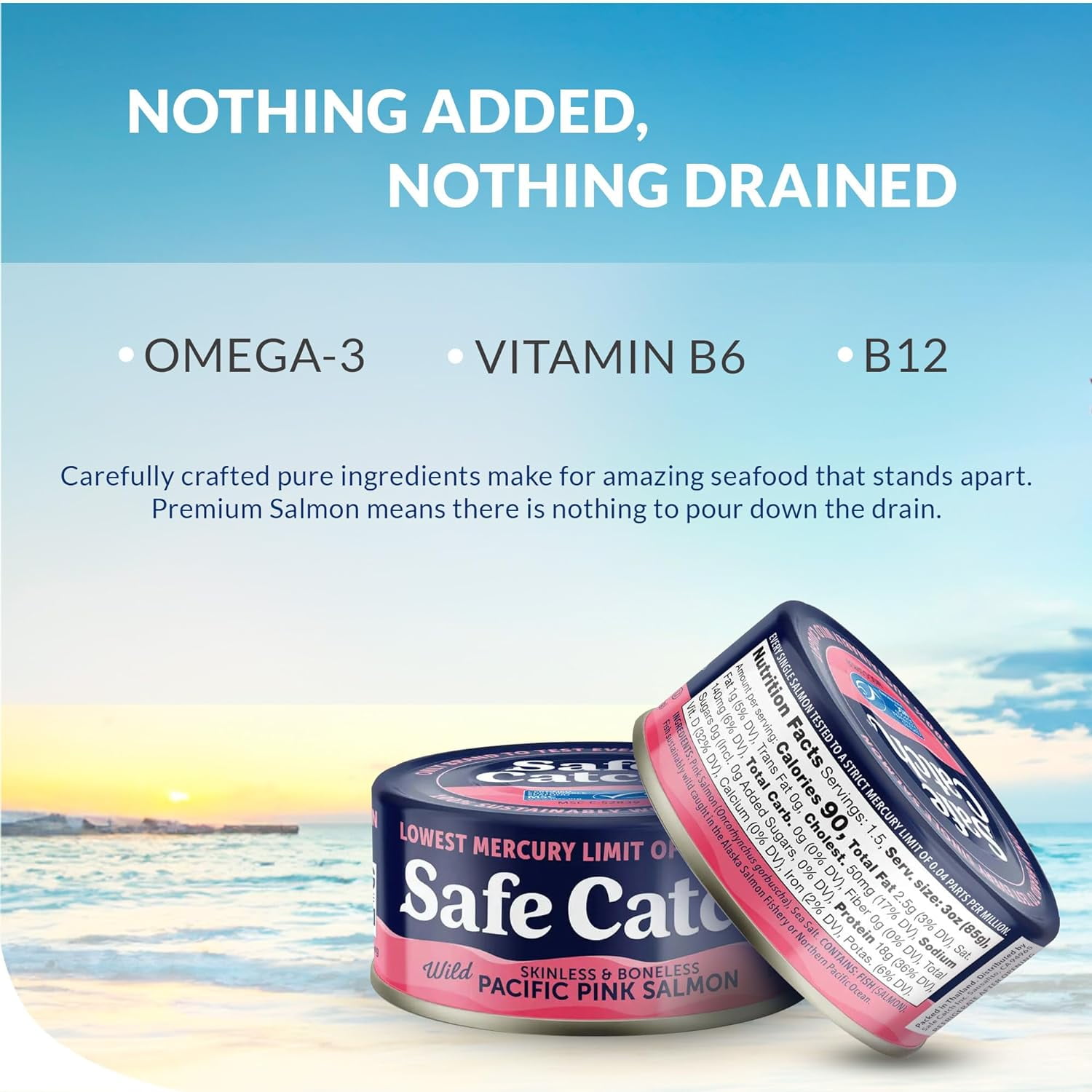 Safe Catch Wild Skinless & Boneless Pacific Pink Salmon, No Salt Added, 3 Pack, 5 oz Cans – Mercury Tested Canned Salmon