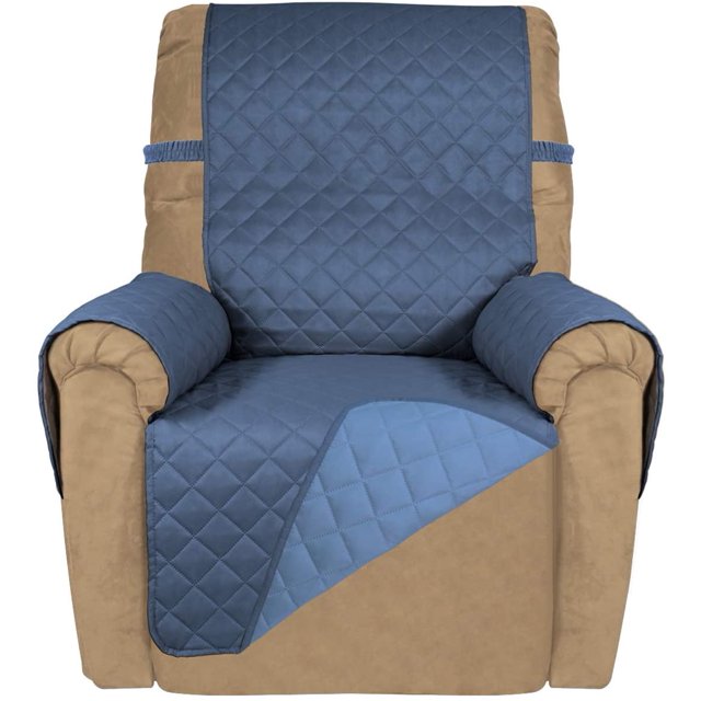 Housse de Sofa Inclinable Matelassée Réversible, Protège-Meubles Résistant à l'Eau, Housse de Canapé Lavable avec Sangles Élastiques pour Enfants, Chiens, Animaux (Fauteuil Inclinable, Bleu Foncé/bleu Pâle)