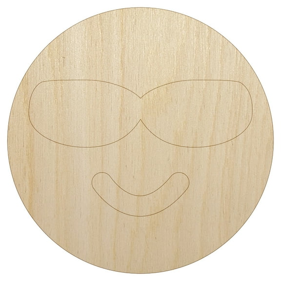 Sunglasses Cool Smile Happy Emoticon Wood Shape Unfinished Piece Cutout Craft DIY Projects - 4.70 Inch Size - 1/8 Inch Thick