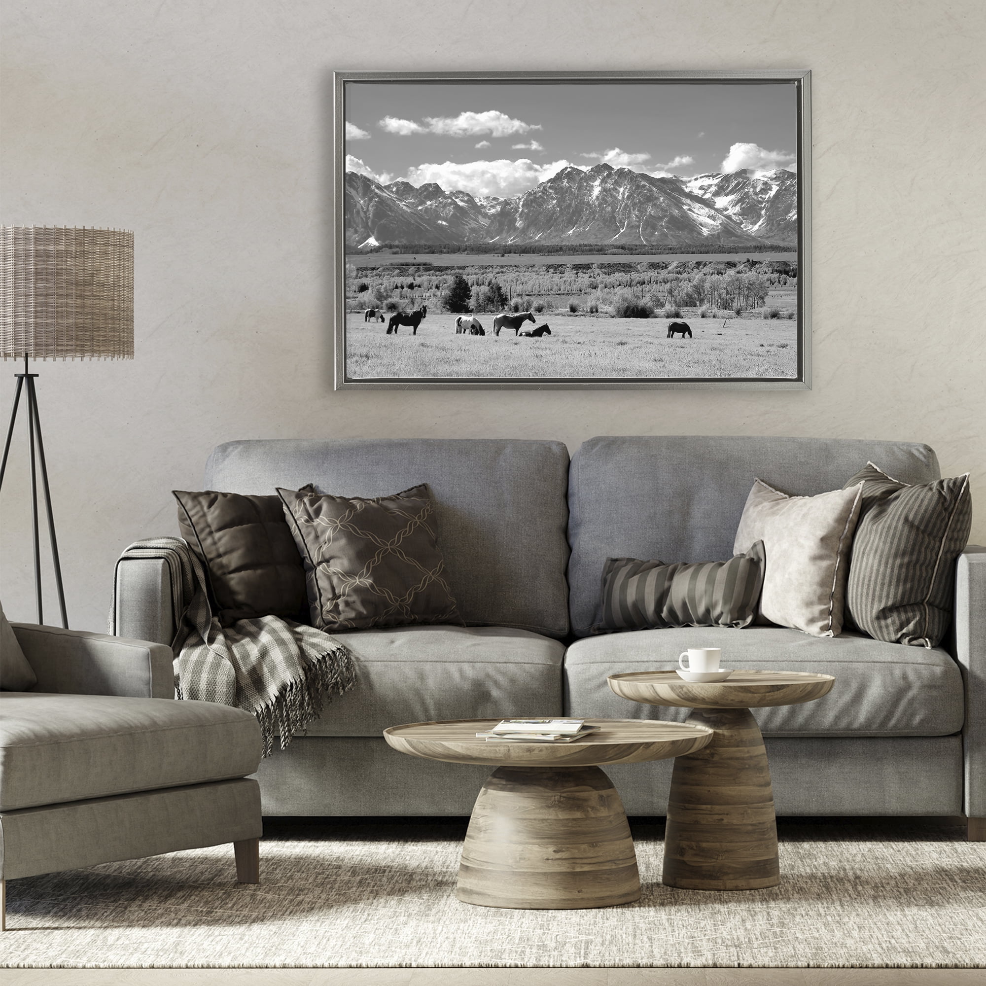 Stupell Industries Wyoming Ranch Horses Grazing Gray Framed Floater Canvas Wall Art, design by Steve Toole