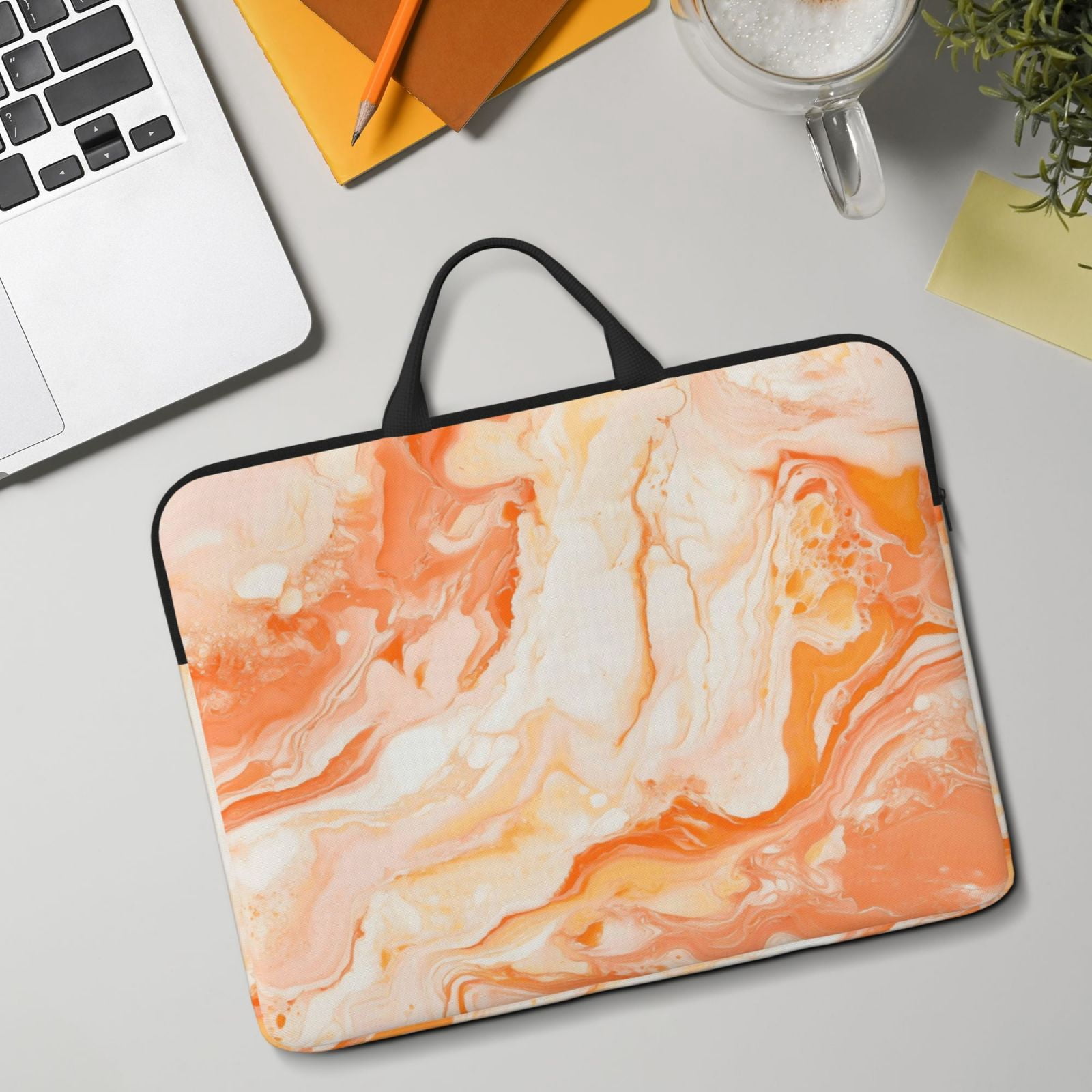Laptop Sleeve Bag For Women Men 14inch Waterproof Durable Protective Computer Carrying Cover Handle Laptop Case Bag Peachpuff Marble_1