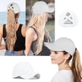 thumbnail image 3 of 2 Packs Womens Ponytail Criss Cross Hat Baseball Cap Distressed Ponytail Hat High Messy Bun Trucker Ponycap, 3 of 7