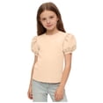 thumbnail image 2 of Amidoa Girls T Shirt Puff Sleeve- Casual Short Sleeve Fashion Cute Kids Summer Tops Tees Beige Size 6, 2 of 6