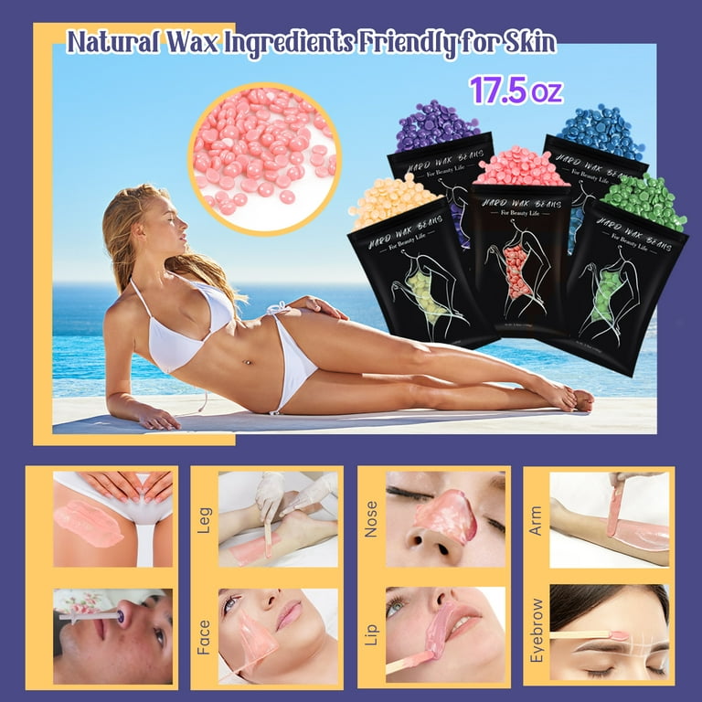 Wax Warmer Hair Removal Waxing Kit with 4 Flavors Stripless Hard Beans 10  Applicator Sticks for Full Body Legs Face Eyebrows - AliExpress