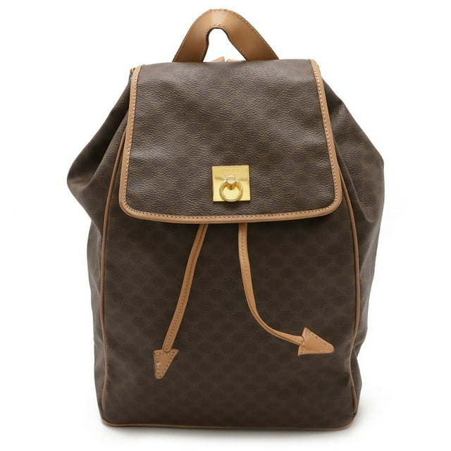Pre-Owned CELINE Macadam Pattern Backpack Rucksack PVC Leather Beige Dark Brown (Good)