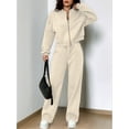 thumbnail image 4 of Women'S 2 Piece Outfits Sweatsuit Zip Up Long Sleeve Sweatshirt with Wide Leg Sweatpants Apricot Color XL, 4 of 8