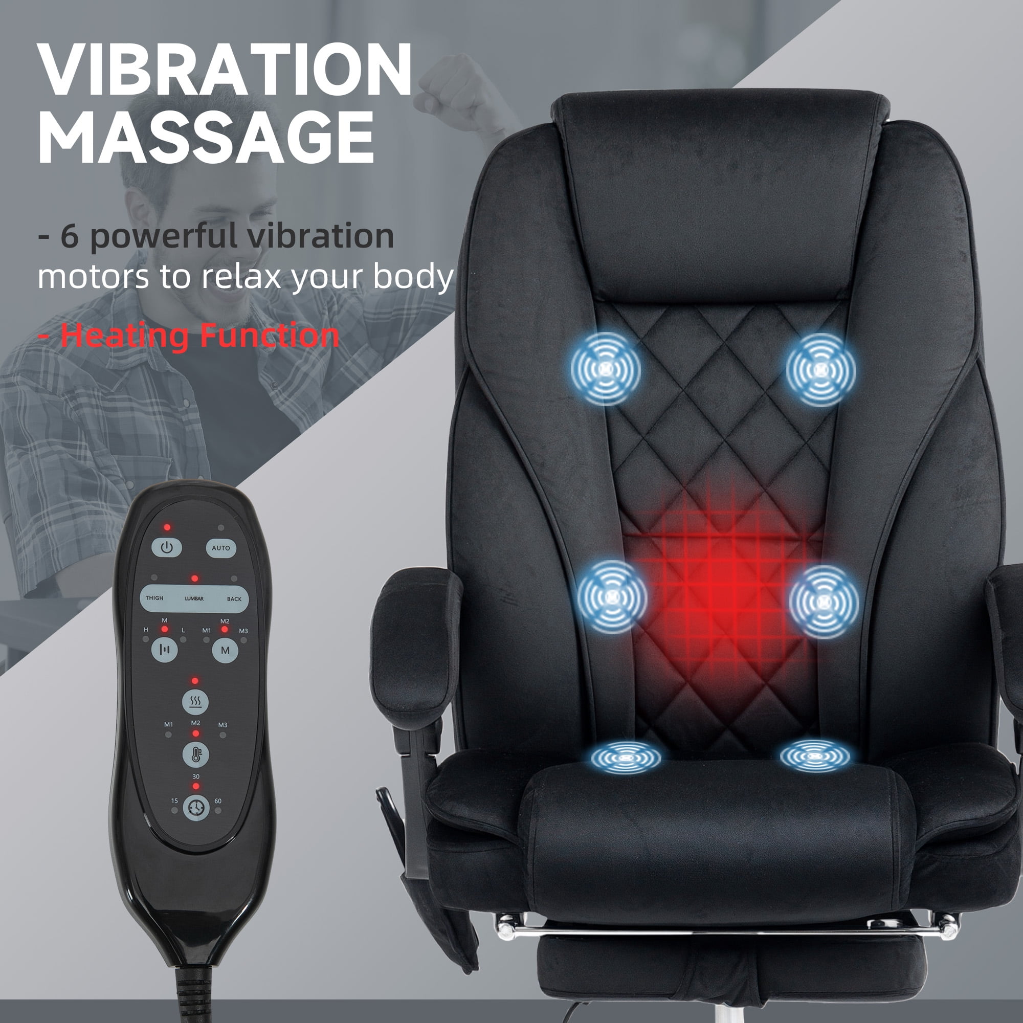 Vinsetto Executive Massage Office Chair, Heated Computer Desk Chair with Adjustable Height and Footrest, Black