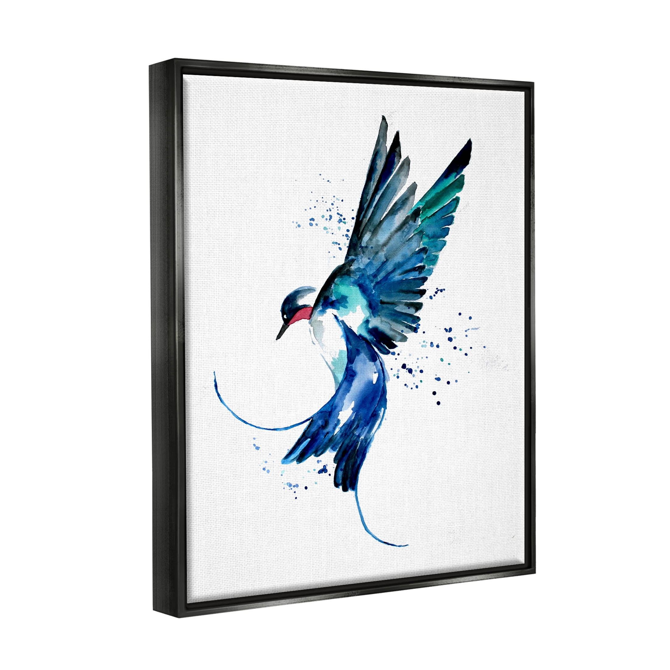 Blue Bird Flying Wings Animals & Insects Graphic Art Jet Black Framed Art Print Wall Art