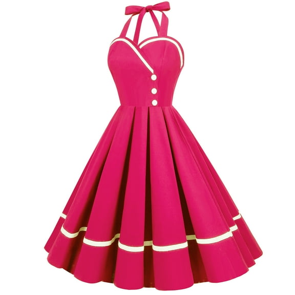 1950s Halter Dress for Womens Vintage Sleeveless Dresses Wedding Cocktail Party Button Dress Evening Short Swing Gown