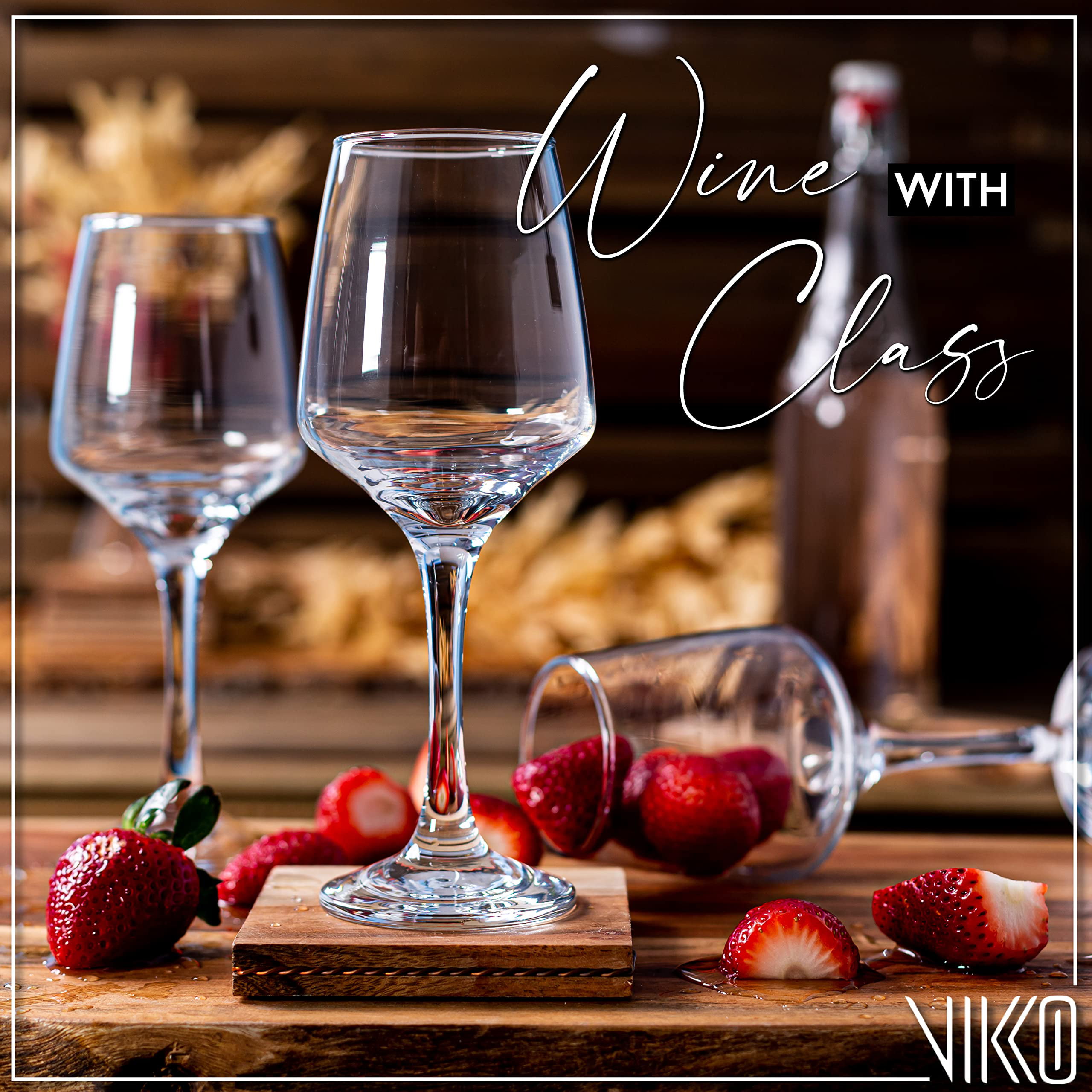 Vikko 10.5 Ounce Wine Glasses | Thick and Durable Construction for Parties, Entertaining, and Everyday Use Dishwasher Safe Set of 6 Clear Glass Wine