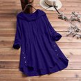 thumbnail image 2 of HAiming Women's Long Sleeve Hooded Trendy Button Round Neck Cotton Linen T-Shirt Plus Size Casual Loose Tunic Blouse, 2 of 7