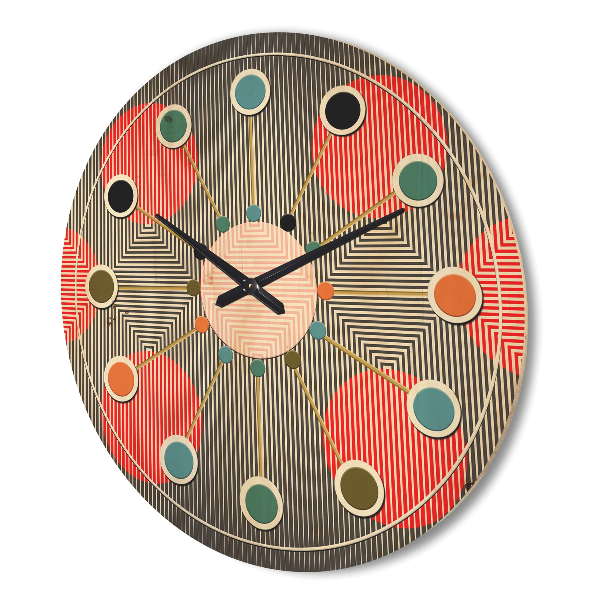 Designart 'Modern Line and Circle Geometric Pattern' Mid-Century Modern Wood Wall Clock