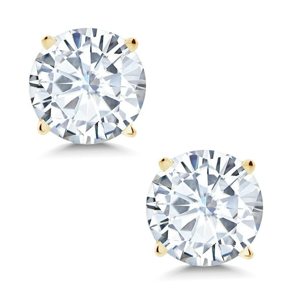 Gem Stone King 14K Yellow Gold White Moissanite 4 Prong Stud Earrings | 1.60 Cttw | Round 6MM | Gold Earrings for Women Men