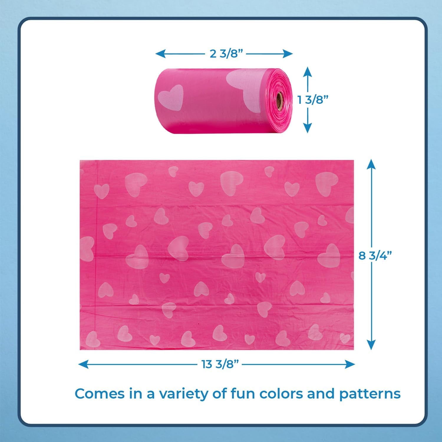 Dog Poop Bags, Roll Replacements for Outdoor Walking and Travel - Pink Heart, 360 Bags