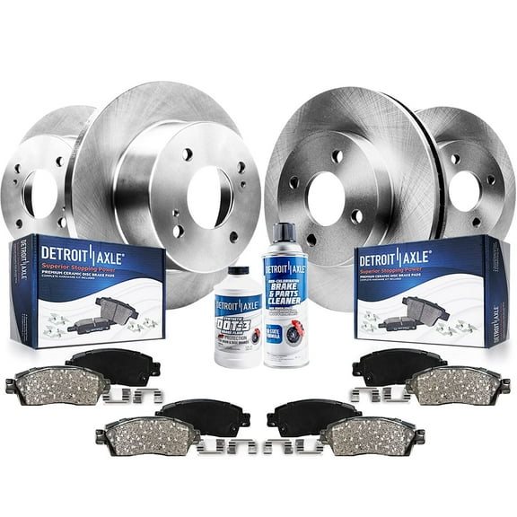 Detroit Axle - Brake Kit for Fiat 2012-2017 500, Disc Brake Rotors Ceramic Brakes Pads with Hardware 2013 2014 2015 2016 2017 Replacement : 10.12" inch Front and 9.45" inch Rear Rotor