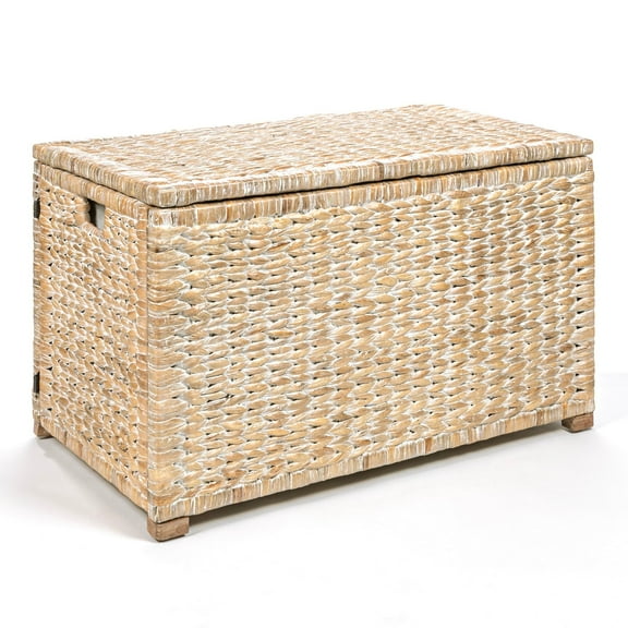 Happimess Anada White Wash Handwoven Wicker Weave Storage Trunk, 30", Simple Design