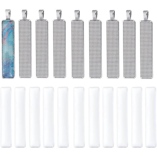 DIY Blank Dome Rectangle Pendant Kits Including Alloy Big Pendant Cabochon Settings Plain Edge Bezel Cups Glass Cabochons Antique Silver Tray: 49.5x10mm 60.5x12x2mm Hole: 6x3.5mm 30pcs