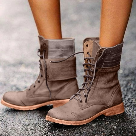 

Womens Essentials Juebong Women Ladies Square Heel Retro Middle Tube Lace Up Boots Knight Shoes