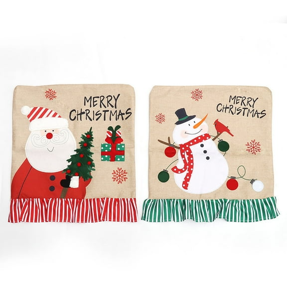 Christmas Chair Covers Set of 2, Cute Cartoon Snowman Santa Claus Xmas Holiday Party Chair Back Cover, Kitchen Dining Chair Slipcovers Sets for Holiday Festival Party Decor