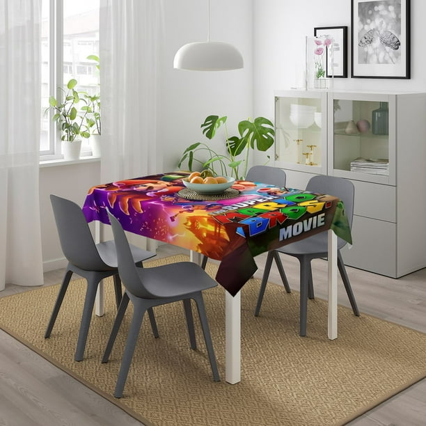The Super Mario Movie square tablecloth has an iconic print